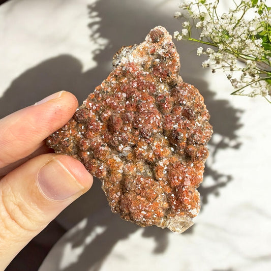 Red Calcite on Limonite Specimen