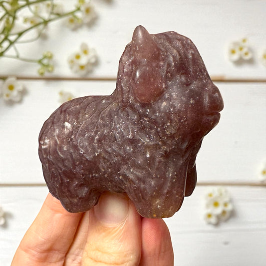 Strawberry Quartz Highland Cow Carving