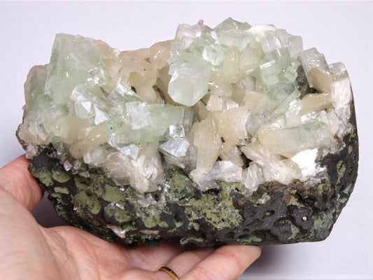 Sea Foam Green Apophyllite with Peach Silbite Standing Specimen