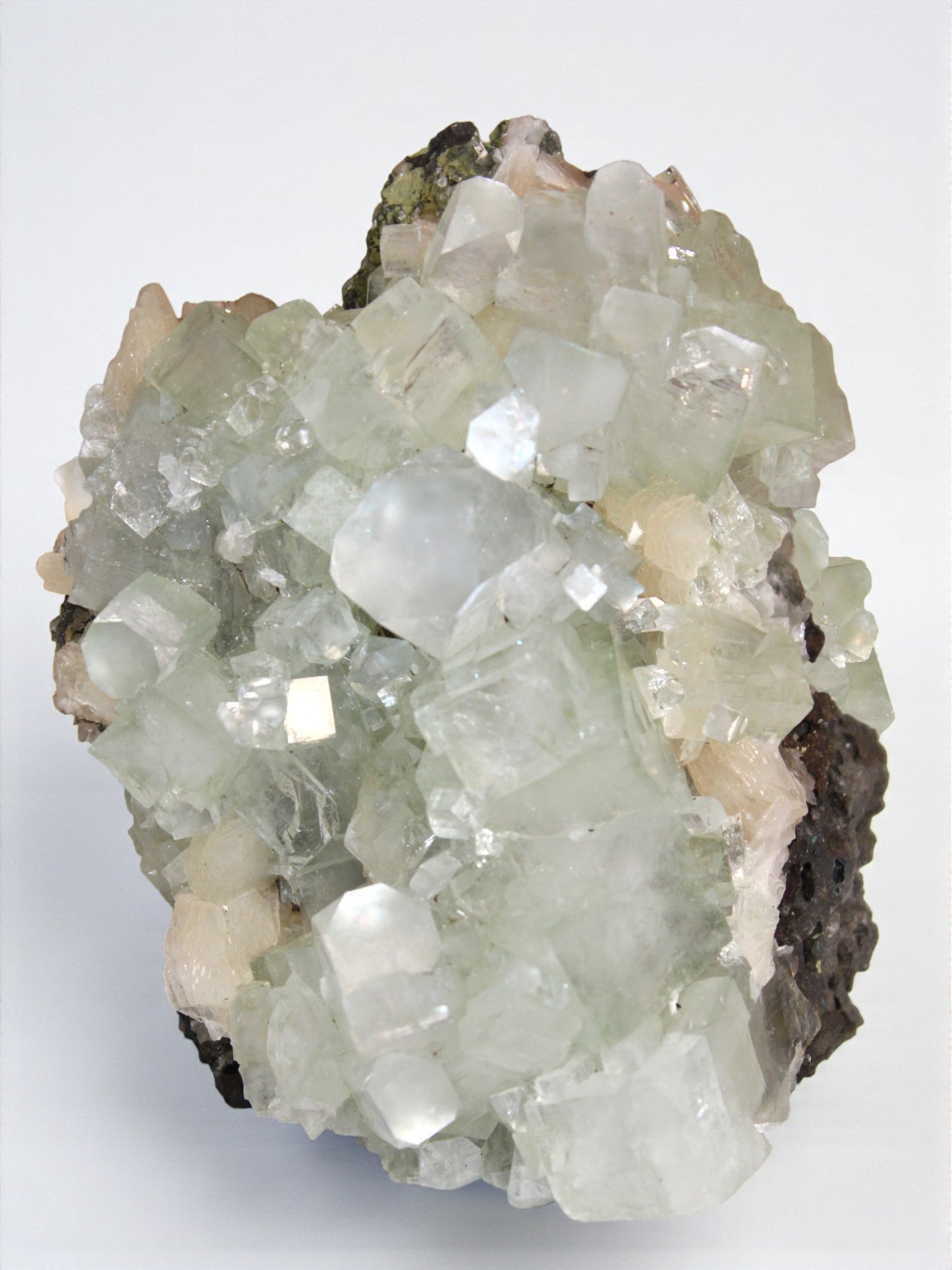 Sea Foam Green Apophyllite with Peach Silbite Standing Specimen