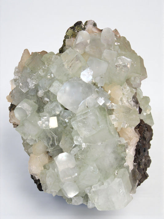 Sea Foam Green Apophyllite with Peach Silbite Standing Specimen
