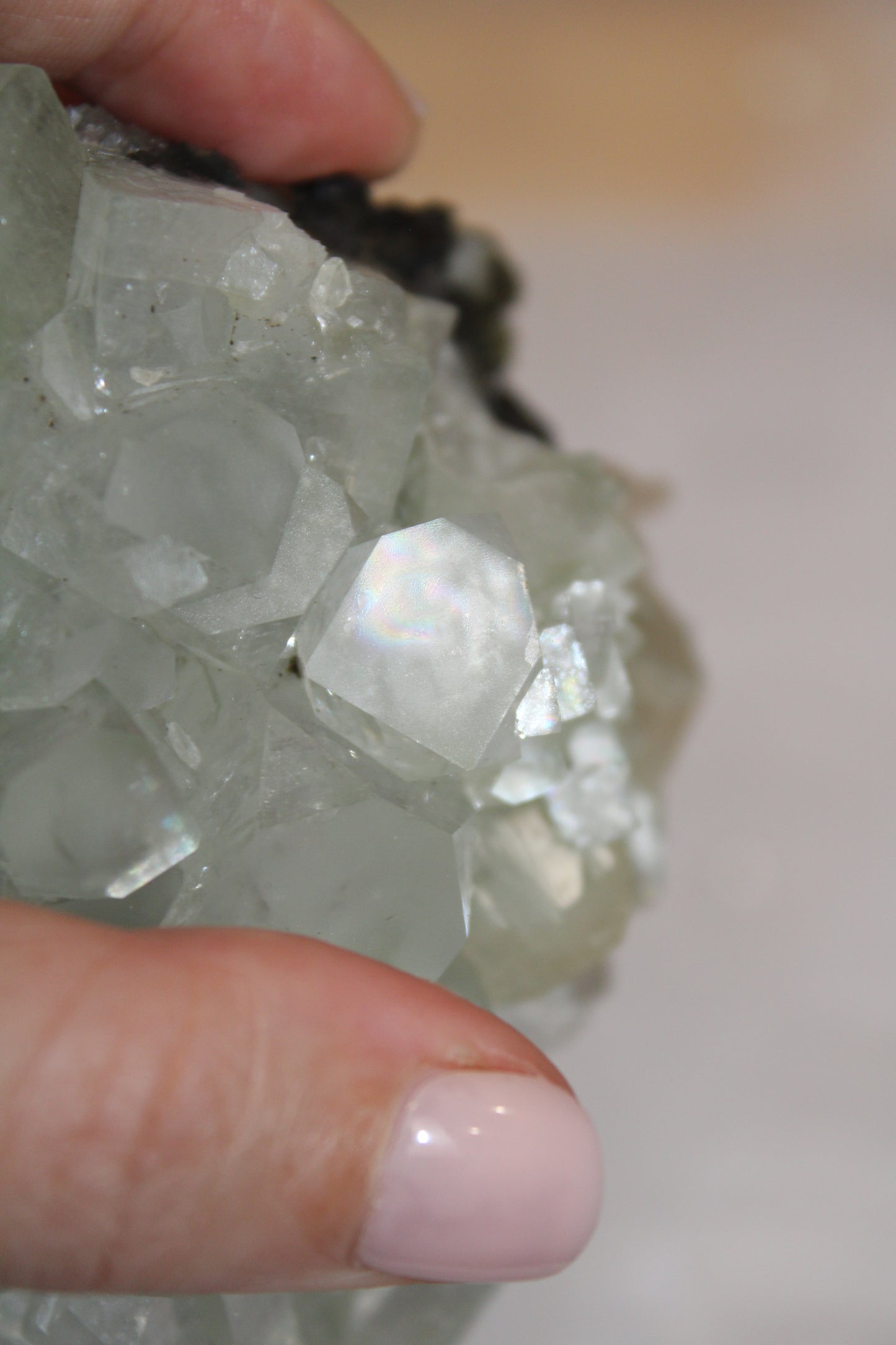 Sea Foam Green Apophyllite with Peach Silbite and Mordenite Specimen