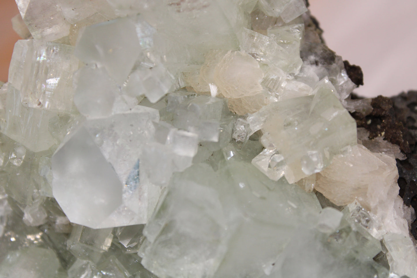 Sea Foam Green Apophyllite with Peach Silbite Standing Specimen