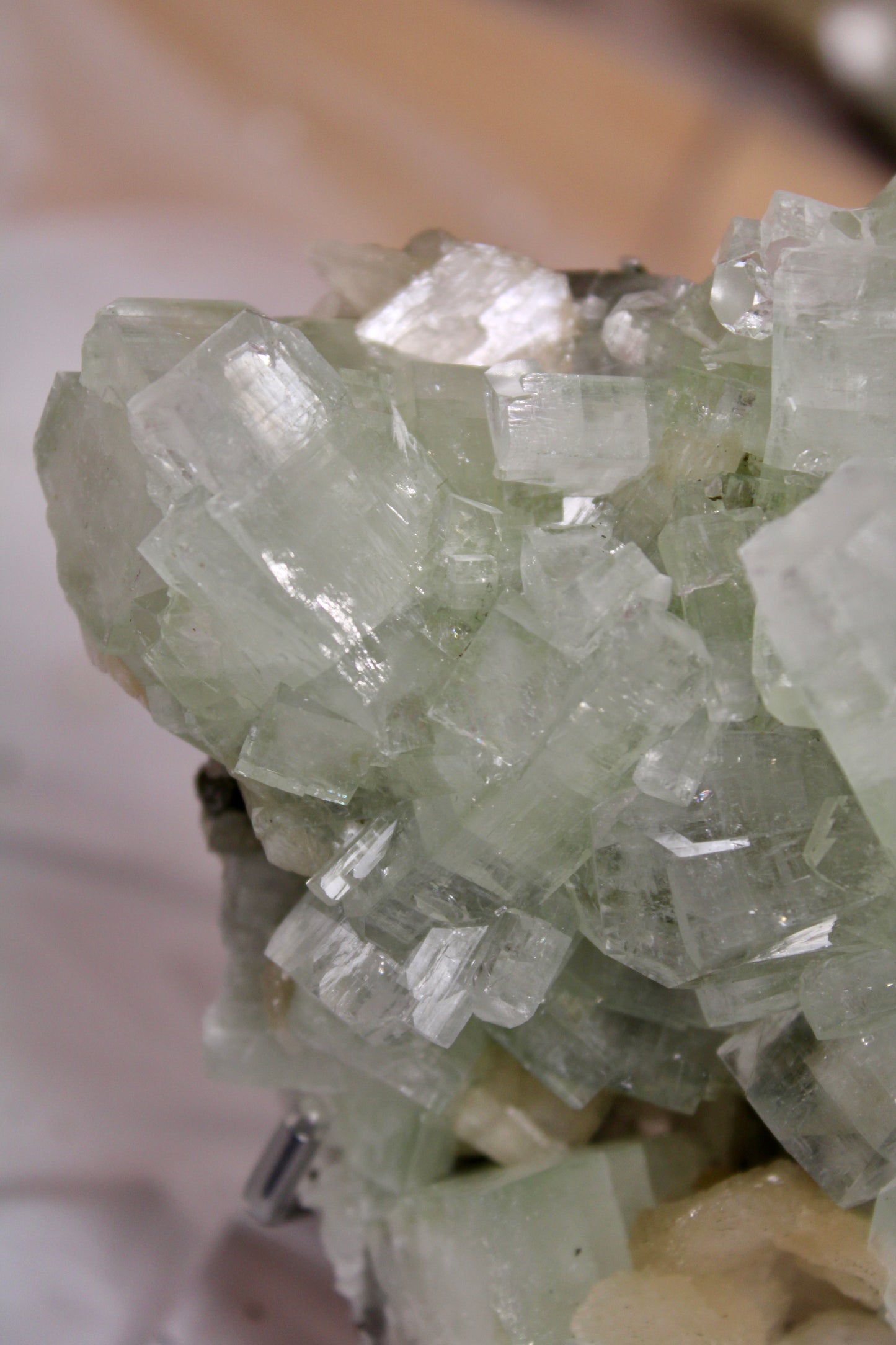 Sea Foam Green Apophyllite with Peach Silbite Specimen