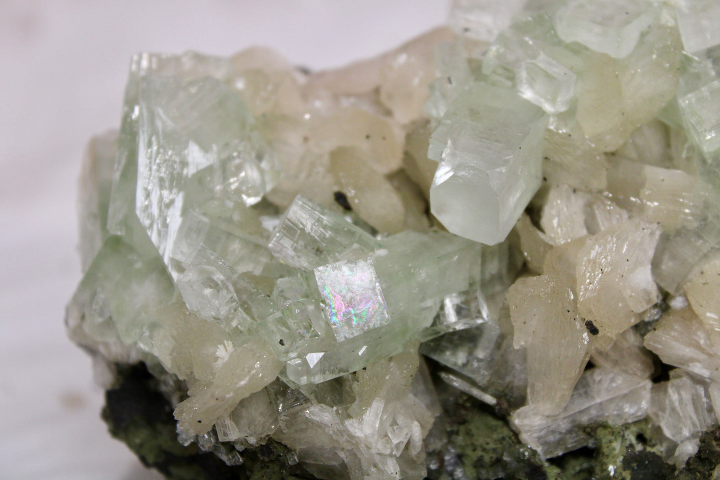 Sea Foam Green Apophyllite with Peach Silbite Standing Specimen