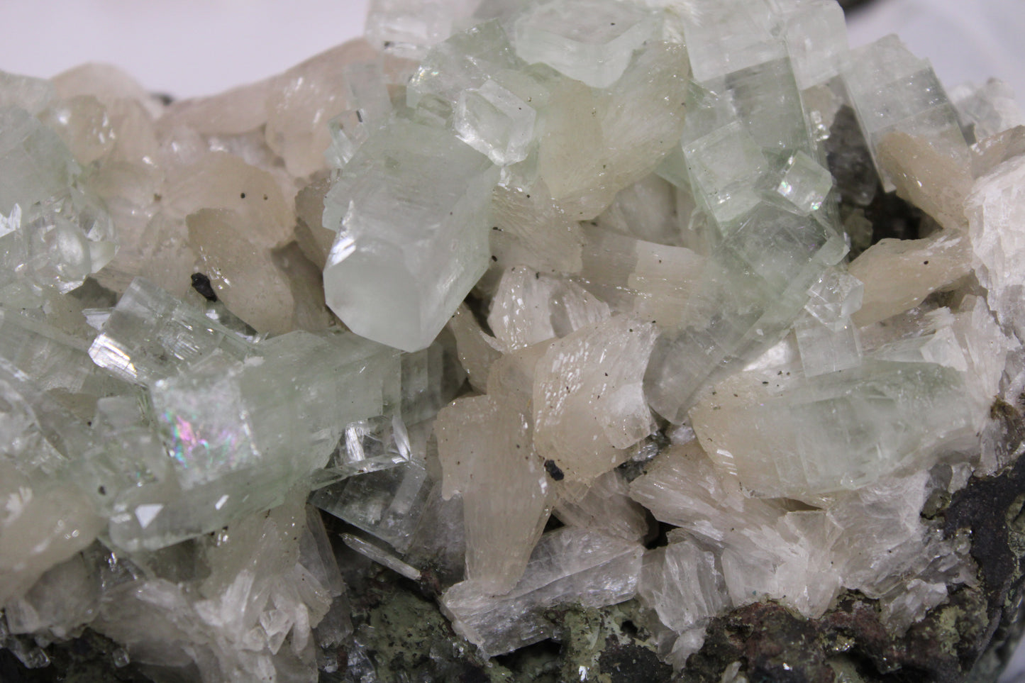 Sea Foam Green Apophyllite with Peach Silbite Standing Specimen