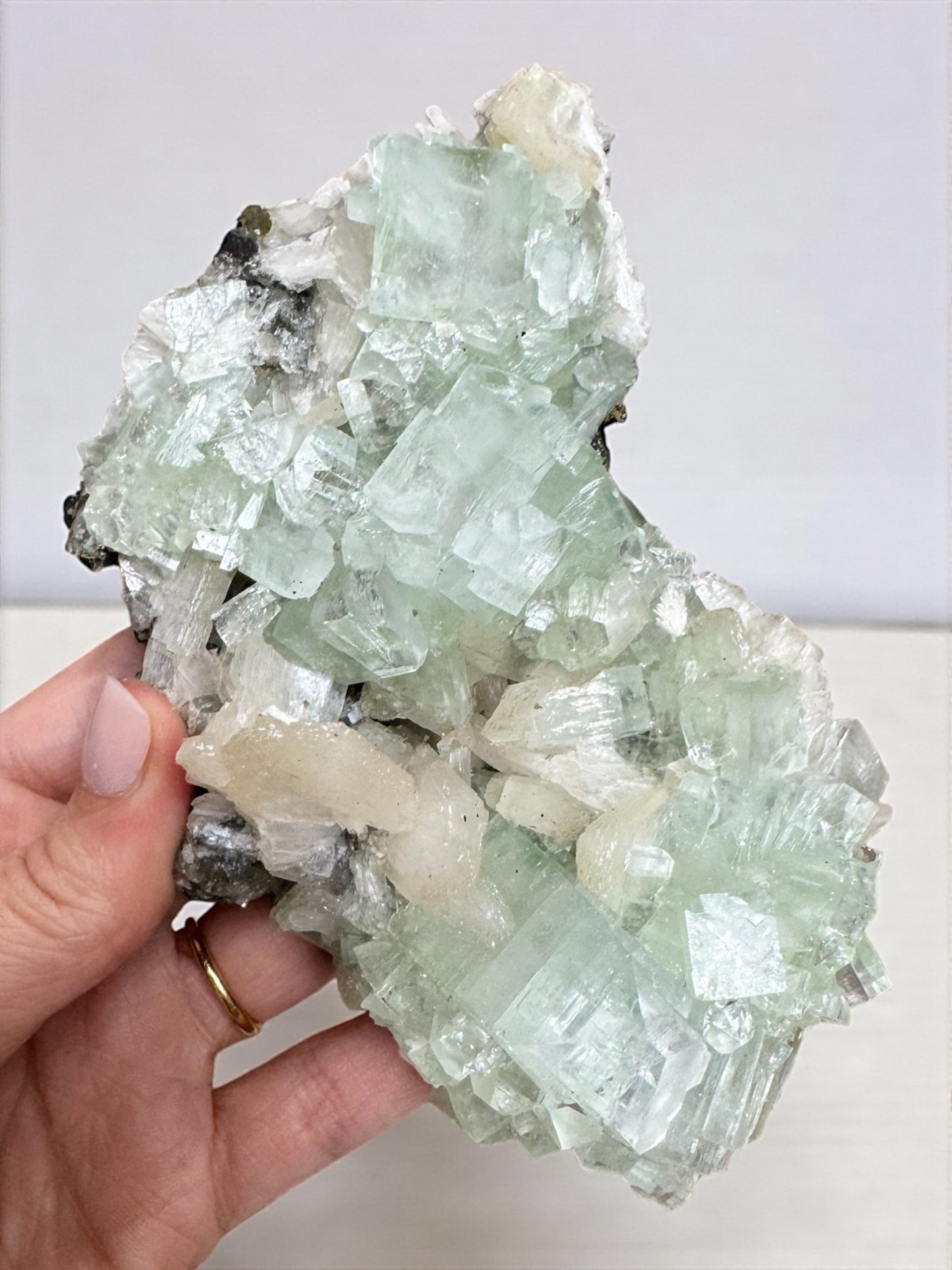 Sea Foam Green Apophyllite with Peach Silbite Specimen