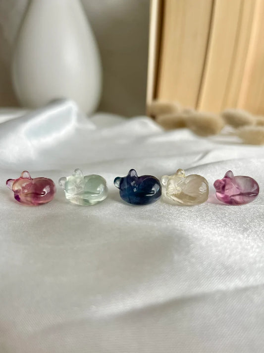 Mini Fluorite Sleeping Cat Carvings | Intuitively Chosen